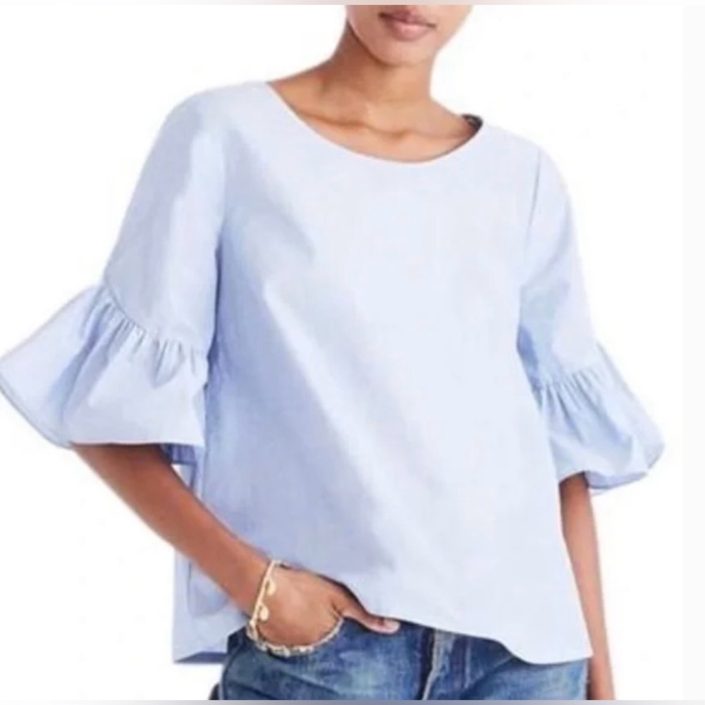 J Crew Button-Back Bell-Sleeve Top Blouse Peri Blue. Size 8